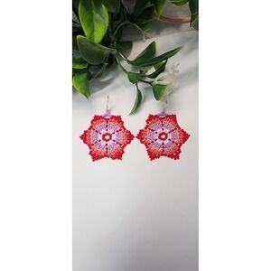 Festival beaded red color Christmas Earrings